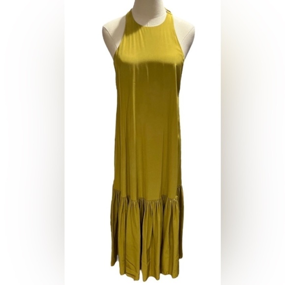 Tibi Eco Yellow Silk Halter Neckline Sleeveless Swingy Dress‎ Sz 2 - Picture 2 of 16
